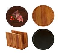Juego de tablas de cortar | Preparación de comidas redondas de piezas - Juego de tabla de cortar de madera - para carne, frutas, verduras, barbacoa, picnic, patio, playa, , hogar, cocina