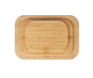 Juego de Tablas de Cortar Salter Simply Prep de Bambú - 3 piezas Duraderas con Acabado en Aceite, Certificación FSC®, 28, 34 y 43 cm, Preparación de Alimentos y Servicio, Bordes Redondeados