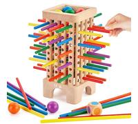 Juego de Tablero Montessori, Juego de Torre de Madera con 42 Palitos Coloridos y Dados, Juguetes Fiestas Familiar Educativos Regalo de Cumpleaños para Niñas y Niños de 3 a 6 Años