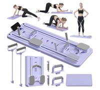 Juego de tablero reformador de pilates 5 en 1 mejorado: tabla de pilates con contador LED de rebote automático, tablero central multifuncional plegable para gimnasio en casa (morado)