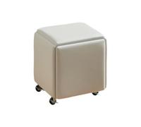 Juego de taburete de almacenamiento 5 en 1 | Banco otomano apilable de cuero, reposapiés con ruedas para sala de estar, dormitorio, comedor (naranja B)