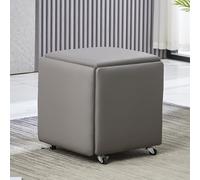 Juego de taburete otomano 5 en 1 con ruedas giratorias, asiento apilable para sala de estar, comedor, reposapiés móvil y silla de vestir, 18 x 18 x 19 pulgadas, piel sintética, elegante y funcional F
