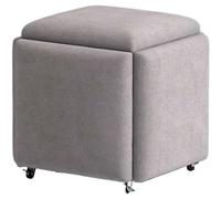Juego de taburete otomano 5 en 1, multifuncional, apilable, con ruedas giratorias, reposapiés versátil y silla de cubo para sala de estar y dormitorio, muebles anidados que ahorran espacio
