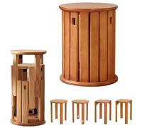 Juego de taburetes apilables de madera y mesa auxiliar, multifuncional, diseño que ahorra espacio para sala de estar, dormitorio, cocina