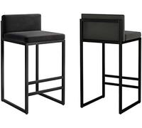 Juego de taburetes de bar de terciopelo con respaldo y reposapiés, modernos taburetes cuadrados de respaldo bajo para comedor, isla de cocina, hogar, pub, asiento de terciopelo blanco con patas negras