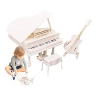 Juego De Taburetes De Violonchelo Y Piano De Cola En Miniatura De Madera - 3 Piezas De Muebles Realistas Para Casa De Muñecas | Modelo De Simulación De Una Casa De Muñecas Con Objetos De Escena