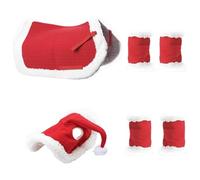 Juego de tachuelas de caballo de Navidad | Disfraz navideño con sombrero de Papá Noel, almohadilla de sillín y vendas para las piernas | Accesorios festivos de caballo para alegría navideña