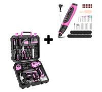 Juego de taladro eléctrico rosa de 126 piezas con mini scooter eléctrico rosa de 3,6 V
