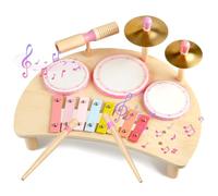 Juego de tambor de madera Montessori Instrumentos Musicales para Niños Pequeños Juego de Batería de Madera con Xilófono Juguetes Musicales para Preescolares Regalo de Cumpleaños Educativo para Niños y