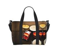 Juego de tambores, bolsas de viaje estándar, para fin de semana para mujeres, bolsa de gimnasio deportiva, bolsa de lona de entrenamiento, durante la noche, Black, Talla única