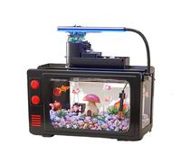Juego de Tanque de Peces de Acuario Estilo TV, con oxigenación rápida y Coloridas Luces de Tira led, Adecuado para Mantener Peces Tropicales de Agua Dulce.-Black||M
