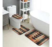 Juego de tapetes de baño abstractos de 3 piezas, formas geométricas retro, absorbentes, antideslizantes, en forma de U, lavables, decoración del hogar de temporada, juego de alfombras de baño de