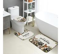 Juego de tapetes de baño con temática de animales, 3 piezas, divertidos dibujos animados de amigos del bosque, absorbentes, antideslizantes, en forma de U, lavable, decoración de temporada para niños
