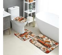 Juego de tapetes de baño de 3 piezas, diseño de camión naranja vintage, absorbente, antideslizante, en forma de U, lavable, decoración otoñal de espuma viscoelástica de secado rápido