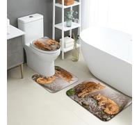 Juego de tapetes de baño de 3 piezas, diseño de gatitos naranjas juguetones, absorbentes, antideslizantes, en forma de U, lavables, inspirados en la naturaleza, juego de alfombras de baño de franela