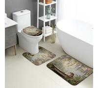 Juego de tapetes de baño de 3 piezas, diseño de guepardo artístico, floral, absorbente, antideslizante, en forma de U, lavable, diseño de oasis tropical, de espuma viscoelástica, de secado rápido