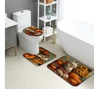 Juego de tapetes de baño de 3 piezas, diseño de llama, calabaza, girasol, decorativo, absorbente, antideslizante, en forma de U, lavable, acogedor, rústico, de secado rápido, de espuma viscoelástica