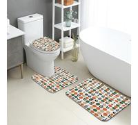 Juego de tapetes de baño de 3 piezas, diseño de lunares coloridos, absorbentes, antideslizantes, en forma de U, lavables, acogedores, de franela, de secado rápido
