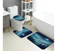 Juego de tapetes de baño de 3 piezas, diseño de paisaje de montaña, bosque de cielo nocturno, absorbentes, antideslizantes, en forma de U, lavables, acogedores, de franela de secado rápido