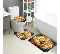 Juego de tapetes de baño de 3 piezas, diseño floral naranja artístico, absorbentes, antideslizantes, en forma de U, lavables, inspirados en el otoño, de espuma viscoelástica, de secado rápido