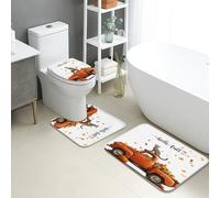 Juego de tapetes de baño de 3 piezas, diseño vintage de hojas de camión naranja, absorbentes, antideslizantes, en forma de U, lavables, cosecha de otoño, de espuma viscoelástica, de secado rápido