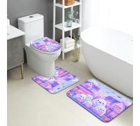 Juego de tapetes de baño de Halloween de 3 piezas, lindos fantasmas y casas embrujadas, absorbentes y antideslizantes, en forma de U, lavable, espeluznante, divertido juego de alfombras de baño de