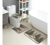 Juego de tapetes de baño de invierno de 3 piezas, diseño rústico de conejo del bosque, absorbentes, antideslizantes, en forma de U, lavables, acogedores, bosques, de franela, de secado rápido