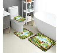 Juego de tapetes de baño de primavera de 3 piezas, bonita hamaca de perro, absorbentes y antideslizantes, en forma de U, lavable, colorido floral, de secado rápido, juego de alfombras de baño de
