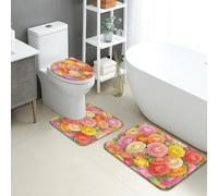 Juego de tapetes de baño de primavera de 3 piezas, con patrones de flores coloridas, absorbentes, antideslizantes, en forma de U, lavables, flores vibrantes, de secado rápido, juego de alfombras de
