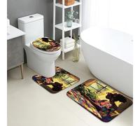 Juego de tapetes de baño de primavera de 3 piezas, diseño artístico de mujer con diseño de rompecabezas, absorbentes, antideslizantes, en forma de U, lavables, coloridas, modernas, de secado rápido