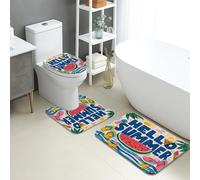 Juego de tapetes de baño de verano de 3 piezas, diseño colorido de sandía Hello Summer absorbente, antideslizante, en forma de U, lavable, divertido y tropical de franela de secado rápido