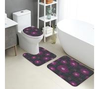 Juego de tapetes de baño florales de 3 piezas, diseño de flores violetas, absorbentes, antideslizantes, en forma de U, lavables, diseño moderno, juego de alfombras de baño de franela de secado rápido