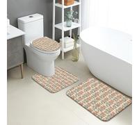 Juego de tapetes de baño florales de 3 piezas, diseño vintage de rosas naranjas, suaves, absorbentes, antideslizantes, en forma de U, lavables, inspirados en primavera, de espuma viscoelástica, de