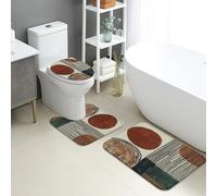 Juego de tapetes de baño geométricos de 3 piezas, colores terrosos, formas abstractas, absorbentes, antideslizantes, en forma de U, lavables, para todas las estaciones, de espuma viscoelástica, para
