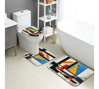 Juego de tapetes de baño modernos de 3 piezas, formas abstractas coloridas, absorbentes, antideslizantes, en forma de U, lavables, contemporáneos, de espuma viscoelástica de secado rápido