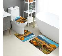 Juego de tapetes de baño otoñales de 3 piezas, estilo rústico de ganado de las tierras altas, absorbentes, antideslizantes, en forma de U, lavables, acogedoras, de secado rápido, de espuma