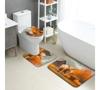 Juego de tapetes de baño otoñales de 3 piezas, rústicas de cosecha de ganado de las tierras altas, absorbentes, antideslizantes, en forma de U, lavables, de espuma viscoelástica, de secado rápido