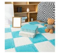 Juego de tapetes de espuma de felpa de 30 x 30 x 1 cm, suaves y entrelazados, con borde, alfombra de escalada antideslizante for sala de juegos y gimnasio en casa, lavable a máquina.(White+Blue,8pcs)