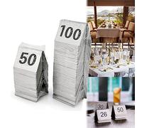 Juego de tarjetas apilables de números de mesa de metal del 1 al 100 (5 x 4 x 3,5 cm) para eventos y restaurantes, letreros de mesa que ahorran espacio para servicio y comedor, sistema de numeración