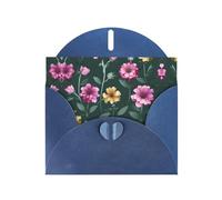 Juego de tarjetas de felicitación azules impresas con hermosas flores moradas con sobres y calcomanías a juego