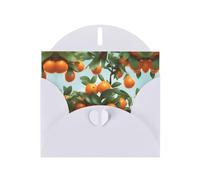 Juego de tarjetas de felicitación blancas impresas con sobres y calcomanías a juego con texto en inglés "Many Oranges on the Tree"