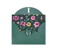 Juego de tarjetas de felicitación con hermosas flores moradas impresas en verde oscuro con sobres y calcomanías a juego