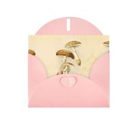 Juego de tarjetas de felicitación con sobre, 15 x 10 cm, diseño vintage de hongos comestibles, color rosa