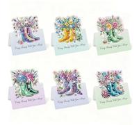 Juego de tarjetas de felicitación de pintura artística de diamantes, 3D DIY Diamond Christmas Blessing Greeting Best Wish Card Making Kits para familiares y amigos, regalo hecho a mano, botas de