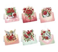 Juego de tarjetas de felicitación de pintura de diamantes, 3D DIY Diamond Christmas Blessing Greeting Best Wish Card Making Kits para familiares y amigos, regalo hecho a mano, rosa