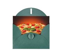 Juego de tarjetas de felicitación grandes con impresión de pizza con interior en blanco, elegantes tarjetas de notas de papel perla verde oscuro y sobres a juego