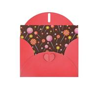 Juego de tarjetas de felicitación impresas con diseño de piruletas de caramelos (1) con interior en blanco, elegantes tarjetas de notas de papel perla roja y sobres a juego