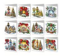 Juego de tarjetas de felicitación plegables para pintura de diamantes 5D, regalo de bendición de arte de diamantes, para manualidades de cumpleaños, Navidad, faro 10