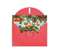 Juego de tarjetas de felicitación rojas impresas con sobres y calcomanías a juego con texto en inglés "Many Oranges on the Tree"