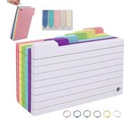 Juego de tarjetas de índice rayadas, 300 tarjetas flash en anillos de 6 colores, tarjeta de revisión forrada de estudio, oficina, receta, toma de notas, preparación de exámenes, organización escolar y